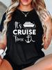 Übergröße, Es ist KREUZFAHRT-Zeit Grafikdruck Übergröße Damen T-Shirt, Kurzarm Rundhals Freizeit Oberteil für Sommer & Frühling, Damenbekleidung