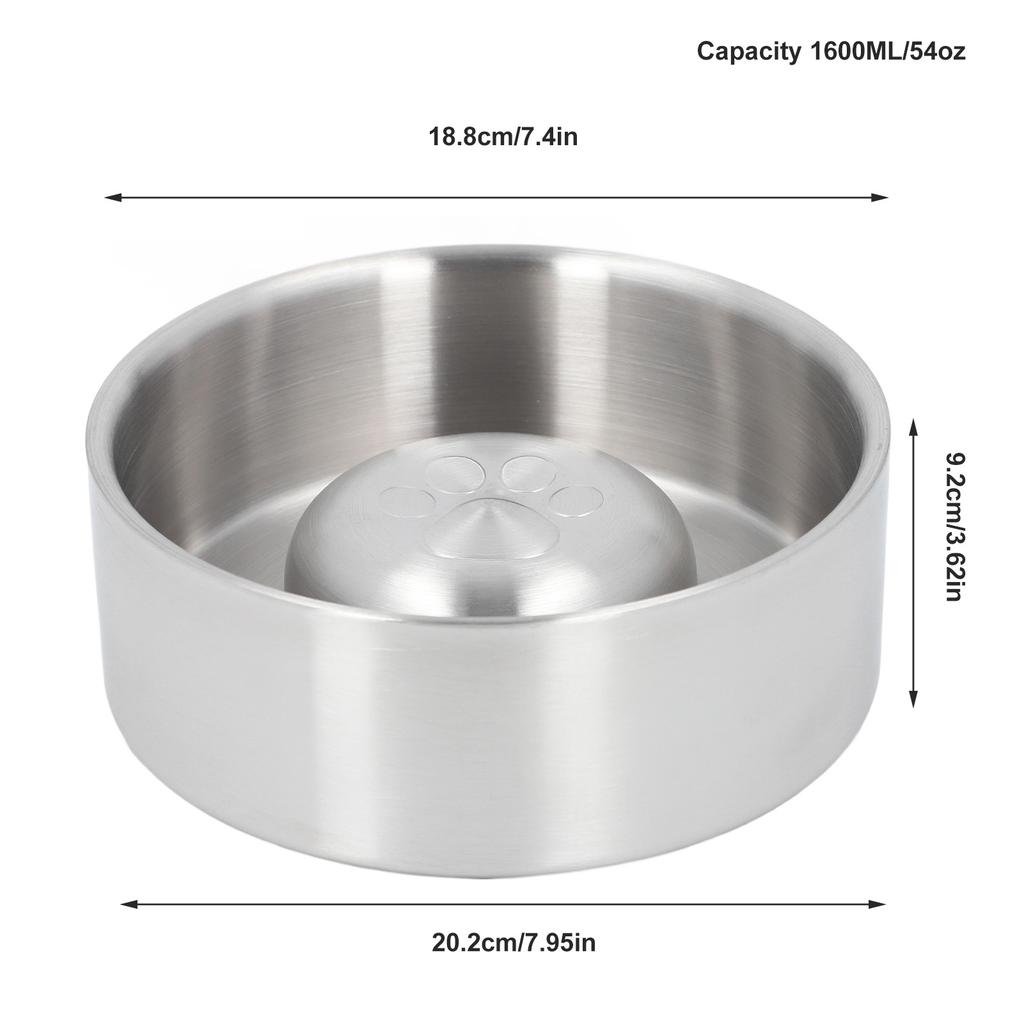 Pet Slow Feeder Bowl Stainless Steel Dog Feeding Bowl Slip Resistant Bottom Slow Down Eating Bowl for Large Sized Dogs