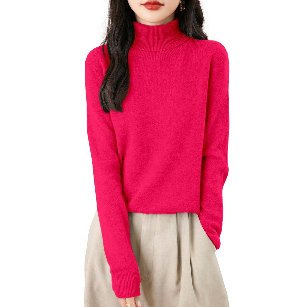 Women's Fashion Turtleneck Pullover Long Sleeve Loose Bottom Knit Sweater