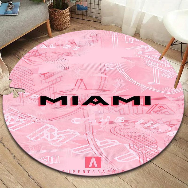 Inter Miami CF Round Area Rug,Carpet Rug for Living Room Bedroom Sofa Playroom Decor,Non-slip Floor Mat