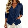 Women's Linen Shirt Button Down Three-Quarter Sleeve Casual Loose Fit with Pockets