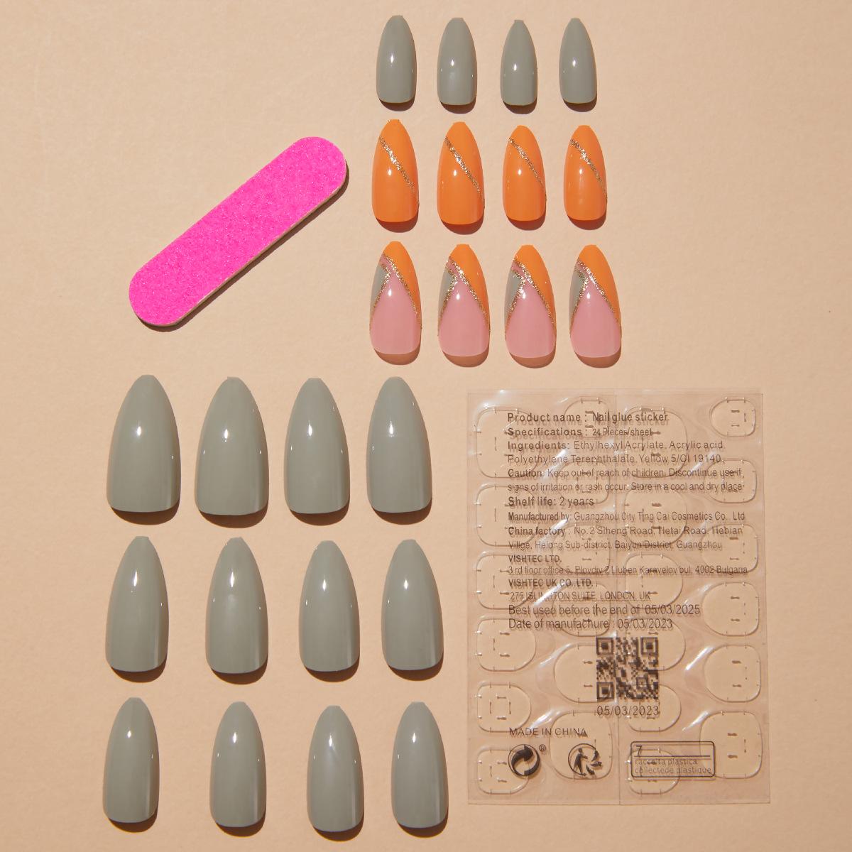 

Глиттерные накладные ногти с французским кончиком - Набор из 24 штук носимых патчей для нейл-арта