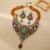 Medieval Retro Persian Style Exaggerated Multicolored Gemstones Full Of Beaded Necklace Earrings
