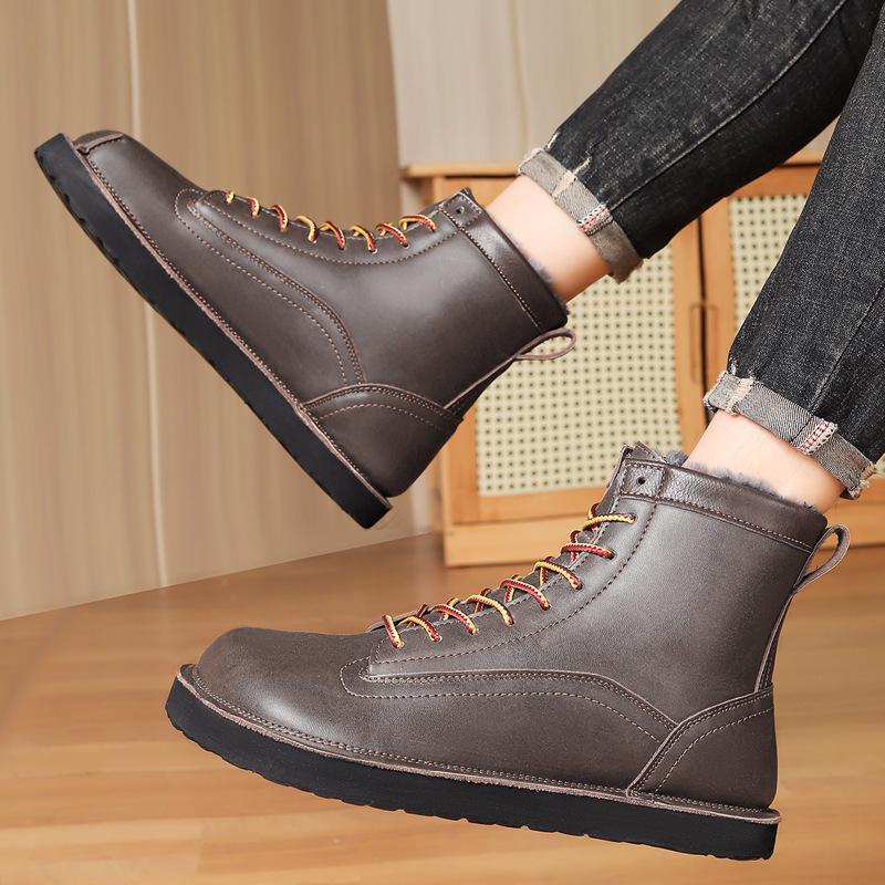Men's Winter High-Top Martin Boots: Velvet-Lined Leather, Non-Slip, Large Size, Outdoor Casual