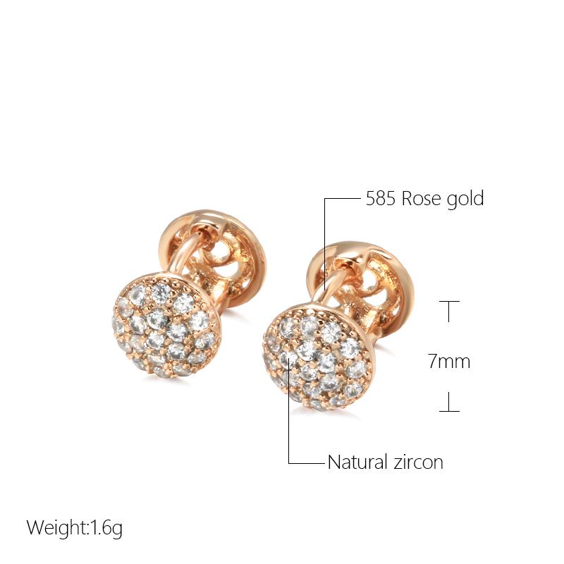 New Unusual  Rose Gold Earrings For Women Romantic Wedding Jewelry Fashion Round Natural Zircon Stud Earrings