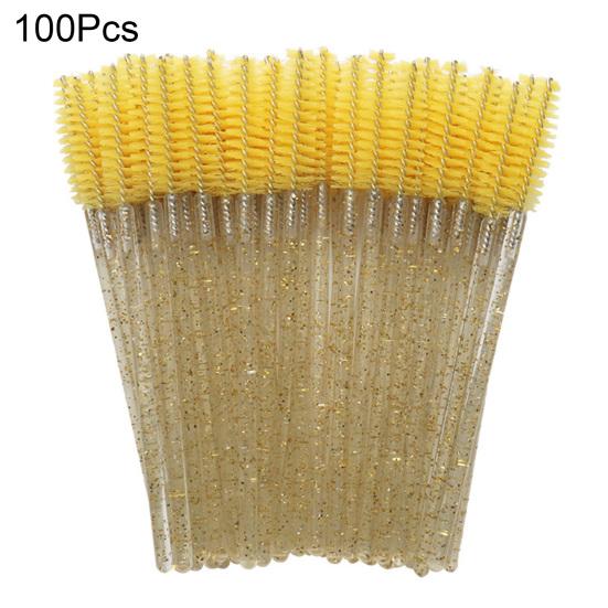100Pcs/Bottle Disposable Mascara Wand Eyelash Brush Faux Crystal Eyebrow Spoolies Brush Portable Lash Makeup Applicator Brush Tools