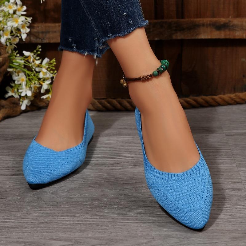 New Knitted Breathable Shallow Flat Single Shoes Women's Fly Weave Solid Work Shoes Boat Shoes