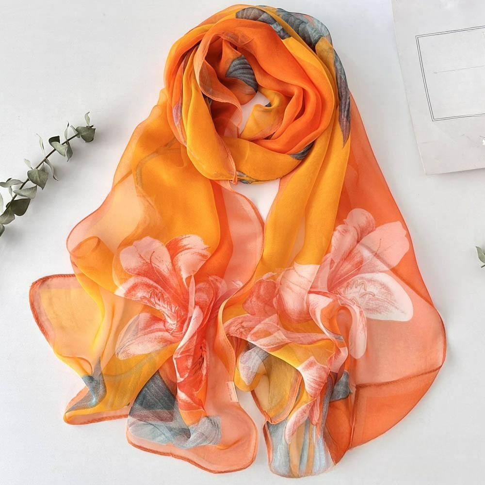 Écharpe en Soie d'Été Légère avec Protection Solaire Douce pour la Peau Polyvalente Lily Écharpe en Soie Georgette pour Dames Écharpe en Gaze