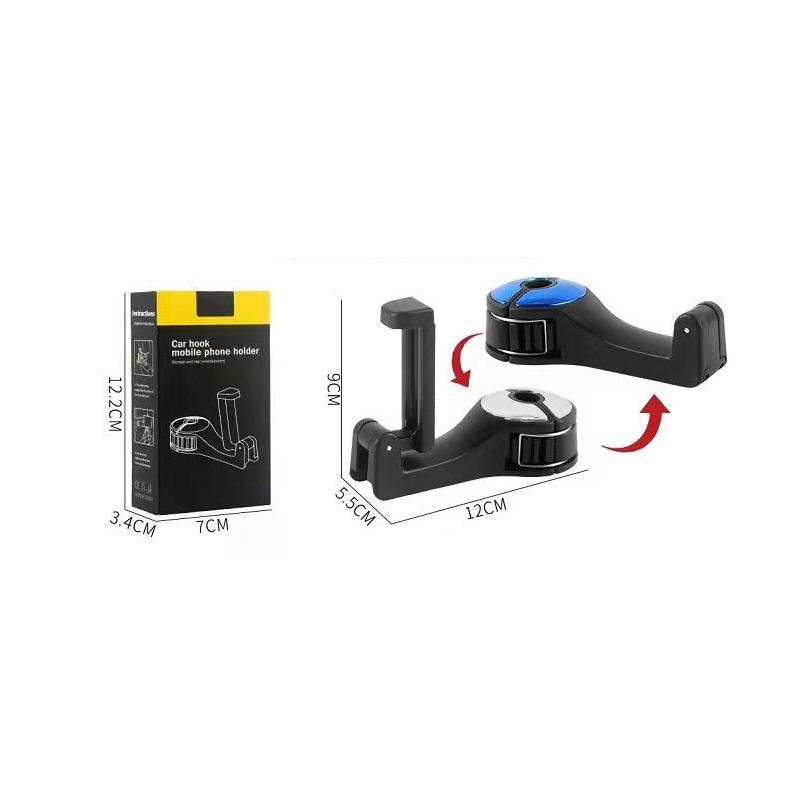 2-in-1 No Drill Car Headrest Phone Holder Hidden Rear Seat Lock Hook for Vehicle Back Seat Phone Mount Accessory