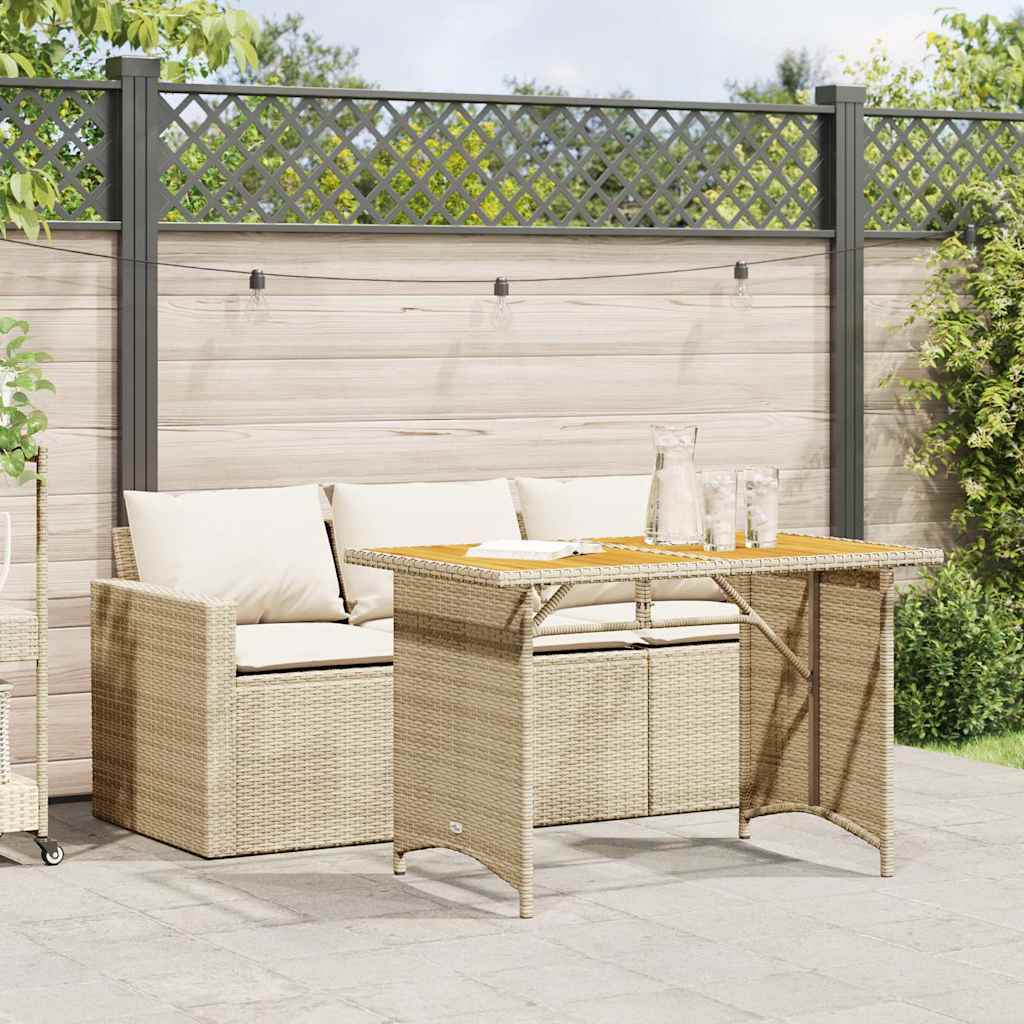 2 Piece Outdoor Dining Set with Cushions Beige Poly Rattan