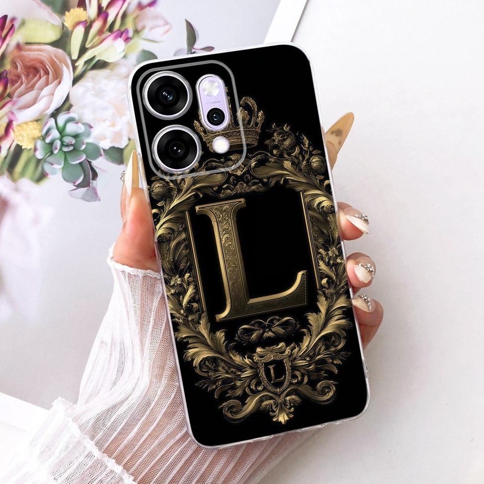 Transparent For Oppo Reno 14Pro CPH2739 PKZ110 Cover For Oppo Reno14 Pro Case Luxury Crown A-Z Letters 2D Flat Pattern