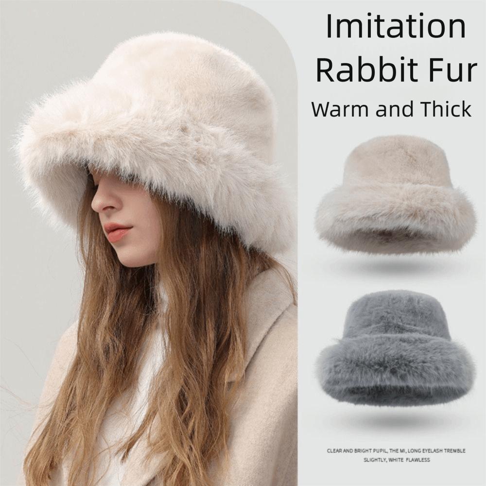 Warm Plush Bucket Hat Fluffy Hat Winter Cap Retro Artificial Fur Hat Winter/Autumn