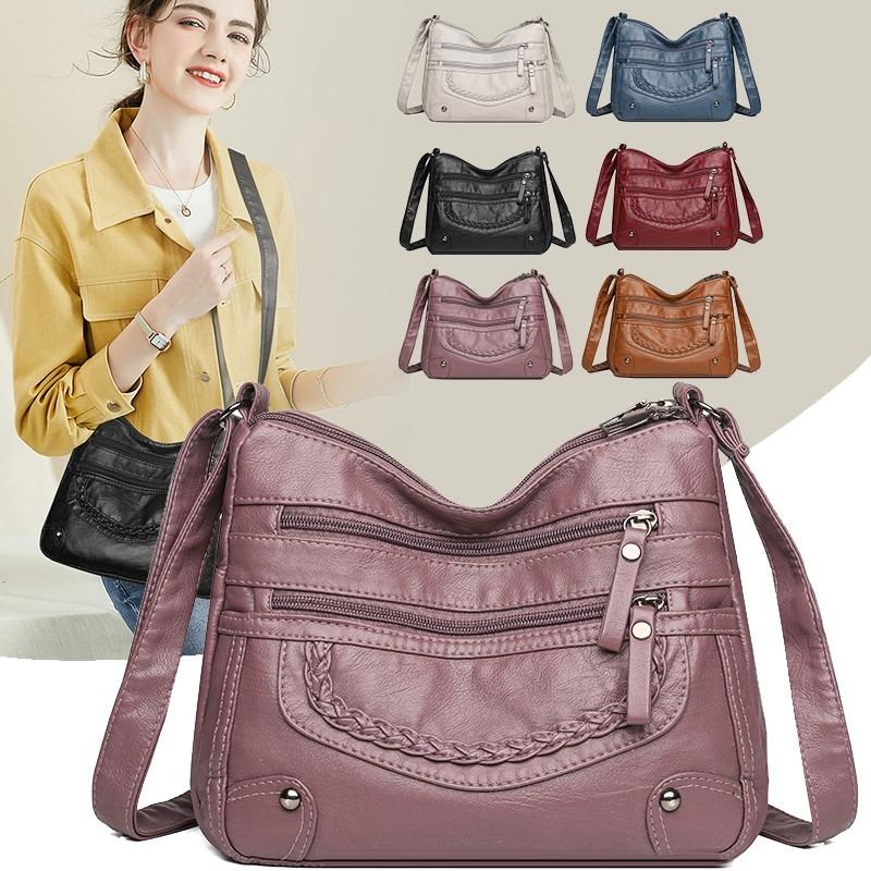 2025 Women's Soft Leather Shoulder & Crossbody Bag Versatile Multi-Pocket Shoulder Bag for Middle-Aged & Elderly