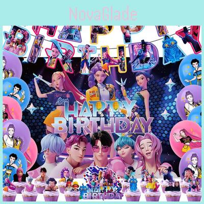 Kpop Chasseurs de Démons Kit de Décoration de Bannière de Fête d'Anniversaire Avec Ballons et Fond Pour les Fans d'Anime