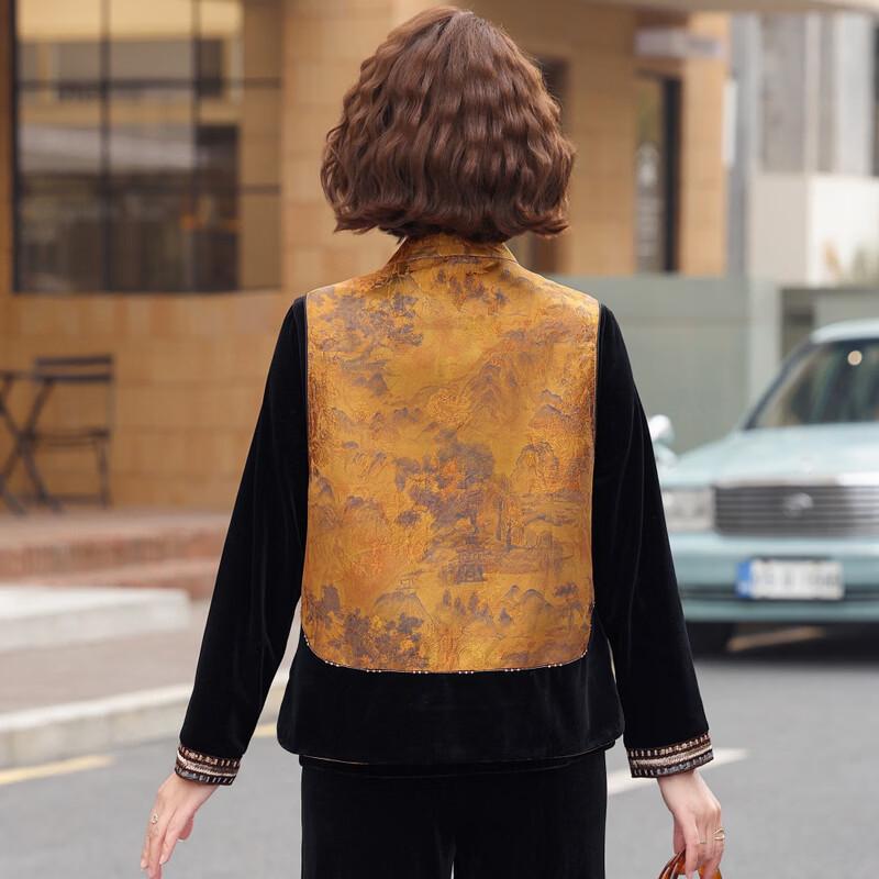 Damen 3-teiliges Outfit im chinesischen Stil aus goldenem Samt