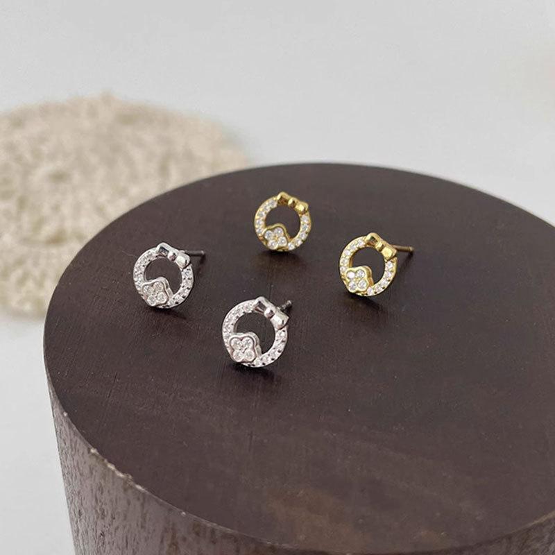 Flash Diamantring Vierblättriges Kleeblatt Schleife Ohrringe Schlichte Damen Kleine Ohrringe Stilvoll