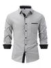 2026 Men's Slim Fit Color-Block Cotton Long Sleeve Shirt - Spring/Autumn Fashion