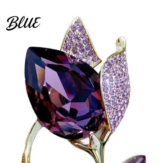 Rhinestone Pin Women Brooch High-Gloss Inlay Sparkling Tulip Design Lapel