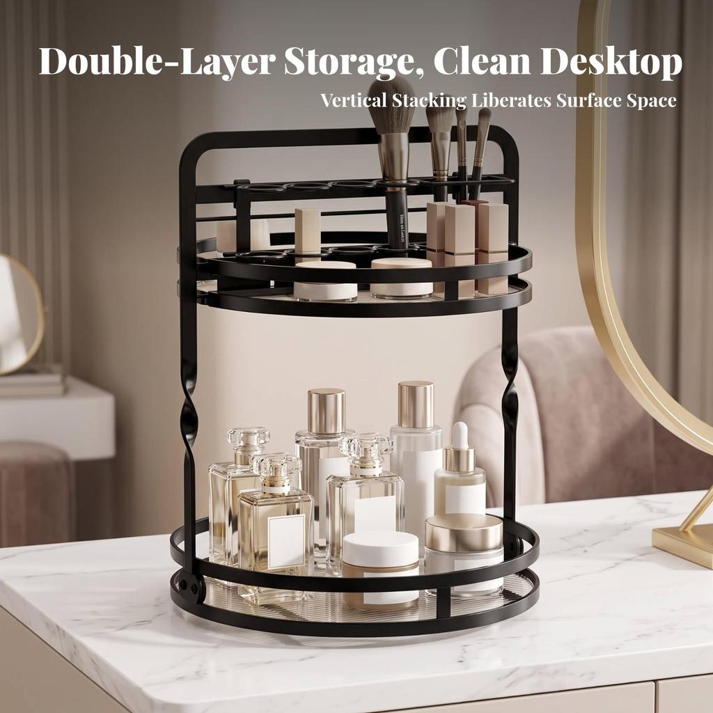2-Tier Storage Rack Compact Rotating Stand Revolving for Vanity, Kitchen