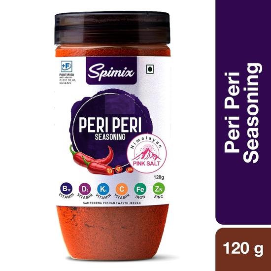 SPIMIX Peri Peri Masala Seasoning | 120g | Made Healthier with Vitamin B12 & D | With Himalayan Pink Salt | Fiery & Tangy Spice Mix for Fries