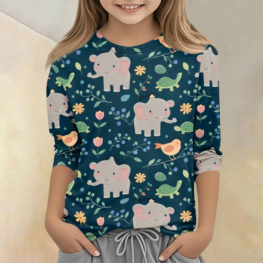 Children's Printed Round Neck Seven Quarter Sleeve Casual T-shirt
