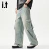 izzue it Men's Loose Fit Washed Straight Jeans