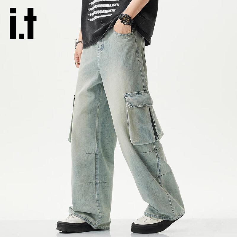 izzue it Men's Loose Fit Washed Straight Jeans