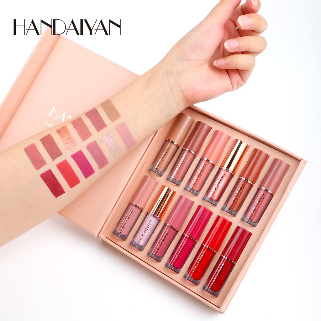 HANDAIYAN 12-Farben Samt Matt Lipgloss Set - Flüssiger Lippenstift Geschenkbox Set, Nicht klebriger Lipgloss