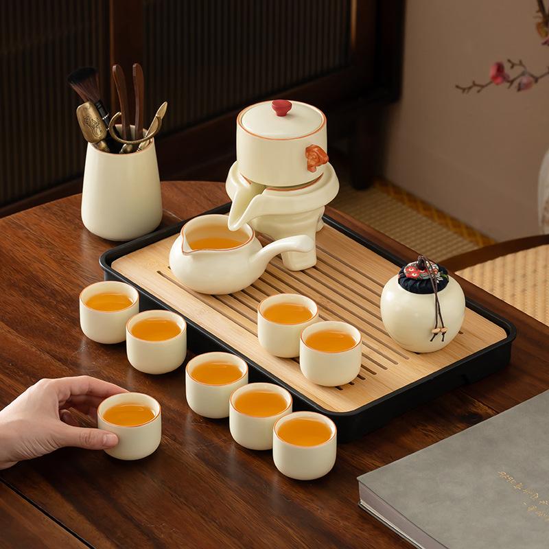 

Простой и легкий роскошный автоматический ленивый чайный сервиз Ru kiln, бытовой автоматический чайный сервиз, полный чайный поднос для бизнеса