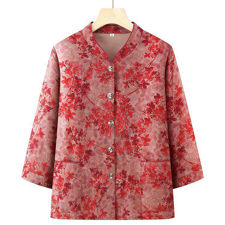 

Chic New Stand Collar Spring/Autumn Printed Top for Women XL (suggested 90-105 lbs) червоний