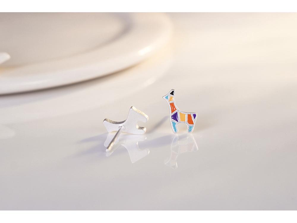 Higu S925 Silver Frosted Colorful Giraffe Stud Earrings - Cute Christmas Gift