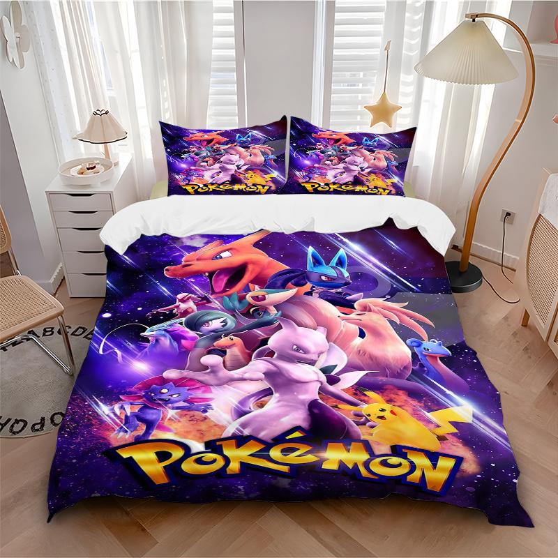 3pcs Pokémon Adventure Quilt Cover Set - Soft and Cozy Bedroom, Guest Room and Dorm Decorative Bedding 3-Piece Set 1 Quilt Cover + 2 Pillow Shams