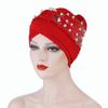 Women's Solid Color Hot Drilling Pearl Turban Hat Cap Head Hat Accessories