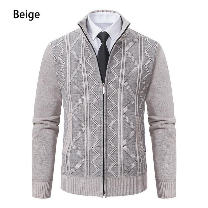 Autumn and winter new men's stand-up collar fleece sweater knitted sweater youth fashion casual cardigan jacket men
