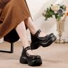 Johnature Plateau-Pumps Retro Echtes Leder Runde Spitze Vielseitige Damen-Plateauschuh