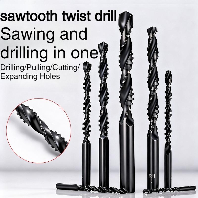 7PCS HSS Twist Drill Bits Set Drill Bit 3-10mm Serrated Grooving Spiral Jagged Saw Drill Bit Composite Drill Bits