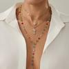 3er Set Vintage Kreuz-Anhänger Y-Kette für Damen Bohemian Bunte Kristall Zirkon Mehrschichtige Halsketten Täglicher Dating Schmuck