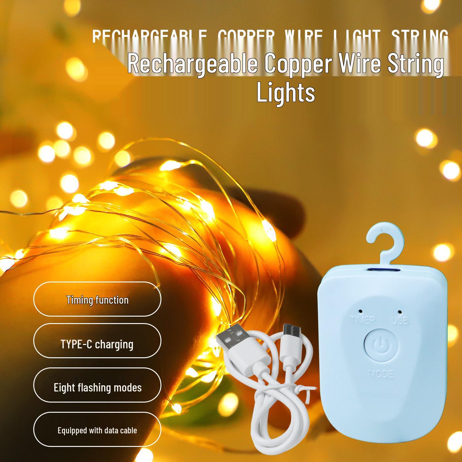 

Перезаряжаемые гирлянды из медной проволоки - Романтичный цветочный декор для торта и Рождества Warm White