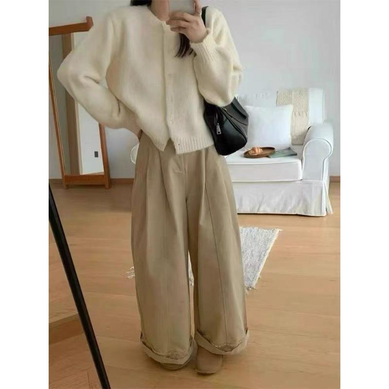 Autumn and Winter New Long Camel Hair Dopamine Color Round Neck Long Sleeve Plush Knitted Jacket Women's Age-reducing Cardigan