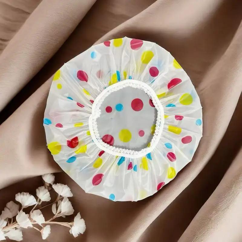 1PC Reusable PE Shower Cap - Adjustable Printed Design with Elastic Band for Spa Salon & Kitchen Oil Fume Protection Shower Cap
