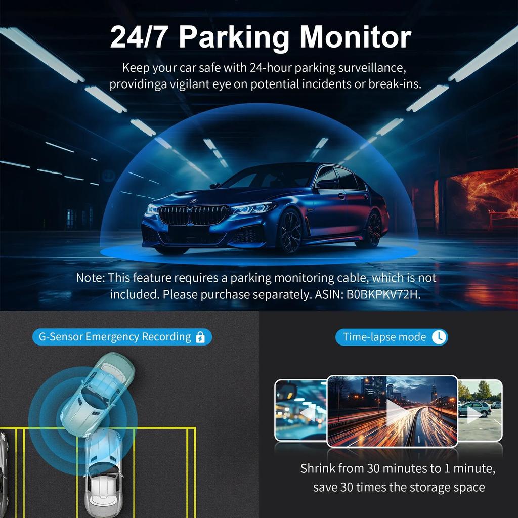 2K Dash Camera For Car DVR Dash Cam Video Recorder Emergency Voice Prompt Night Vision WiFi APP Monitor WDR Dashcam