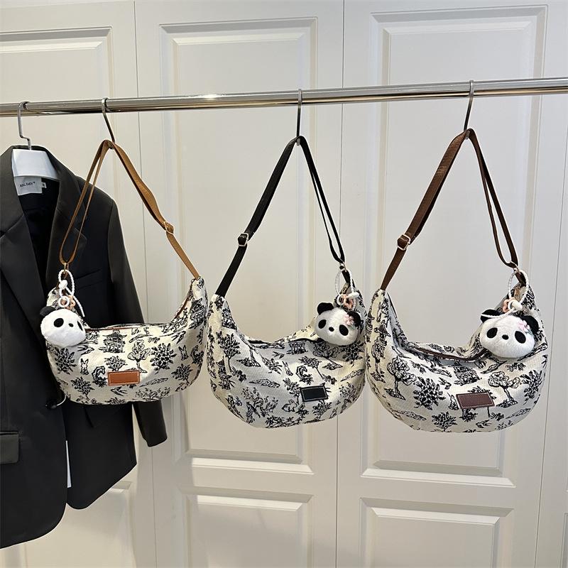 Bags Women's Portable Underarm Casual Pillow Bag 2025 New Autumn Denim Bag Bow Embroidery Bag