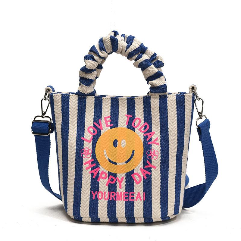 

Cute Face Smiley Unisex Kids Shoulder Bag Fashionable Striped Pleated Children синій