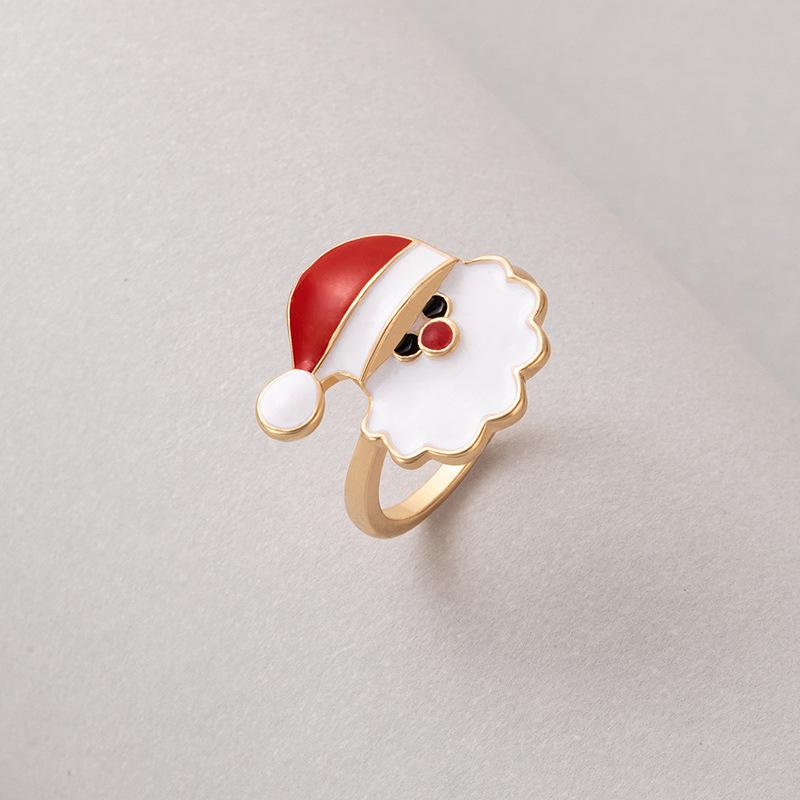 New European and American Holiday Products Christmas Oil Dripping Ring Elk Santa Alloy Ring