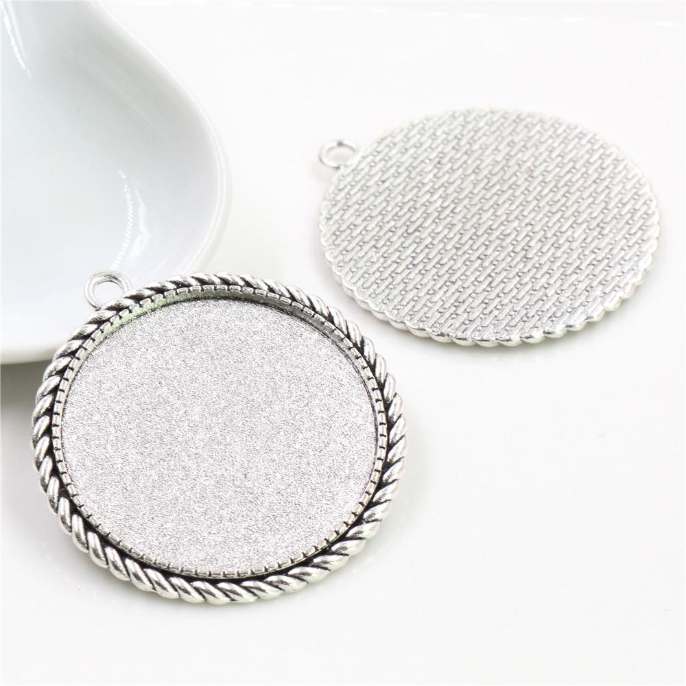5pcs 35mm Inner Size Bronze Antique Silver Plated Cabochon Blank Base Setting Charms Pendant DIY Jewelry Findings