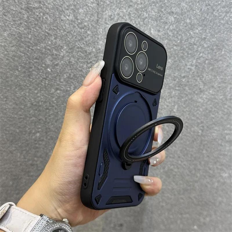 

for Magsafe Bracket Armor Lanyard Case for iPhone 16 15 14 13 Pro Max Plus 12 11 Magnetic Folding Stand Holder Wrist Strap Cover for iPhone 13