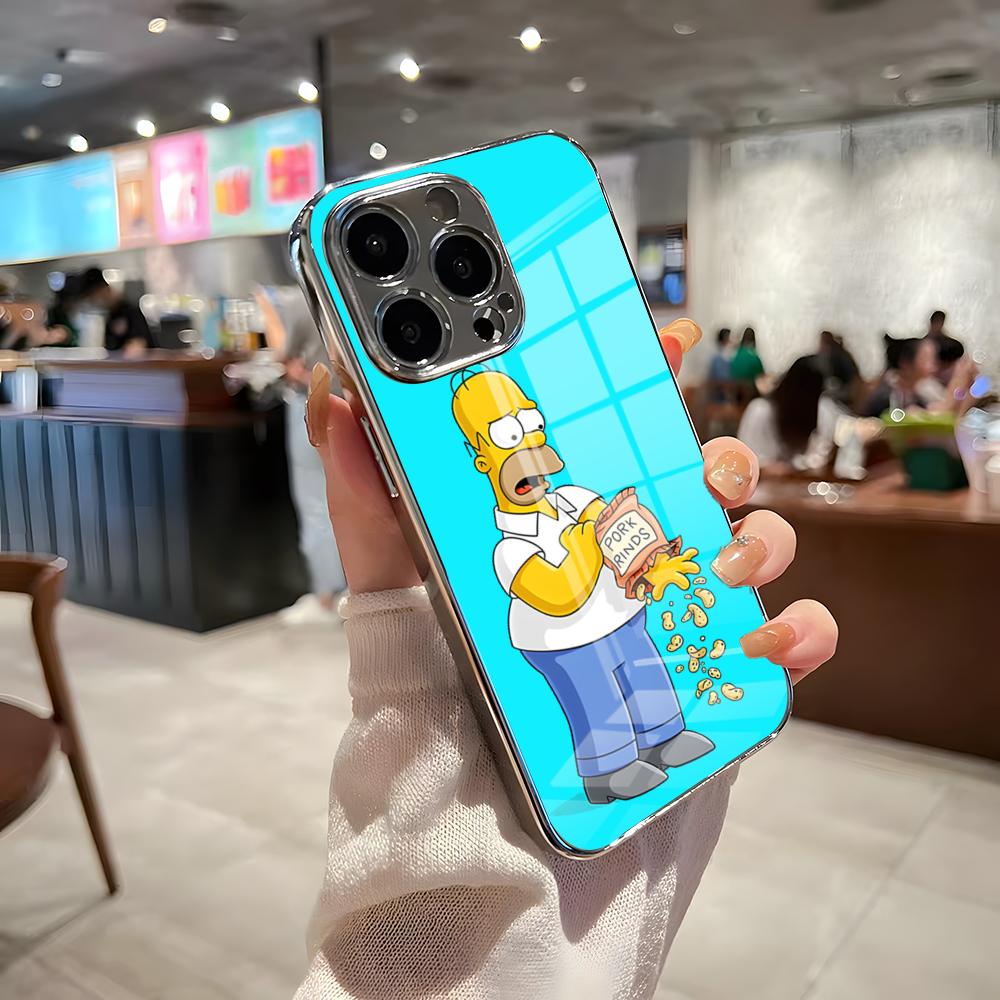 The Simpsons Phone Case For IPhone 17 Pro Max 15 Pro 16 14 Plus 12 13 Mini 11 Pro Shockproof Electroplated Glass Cover