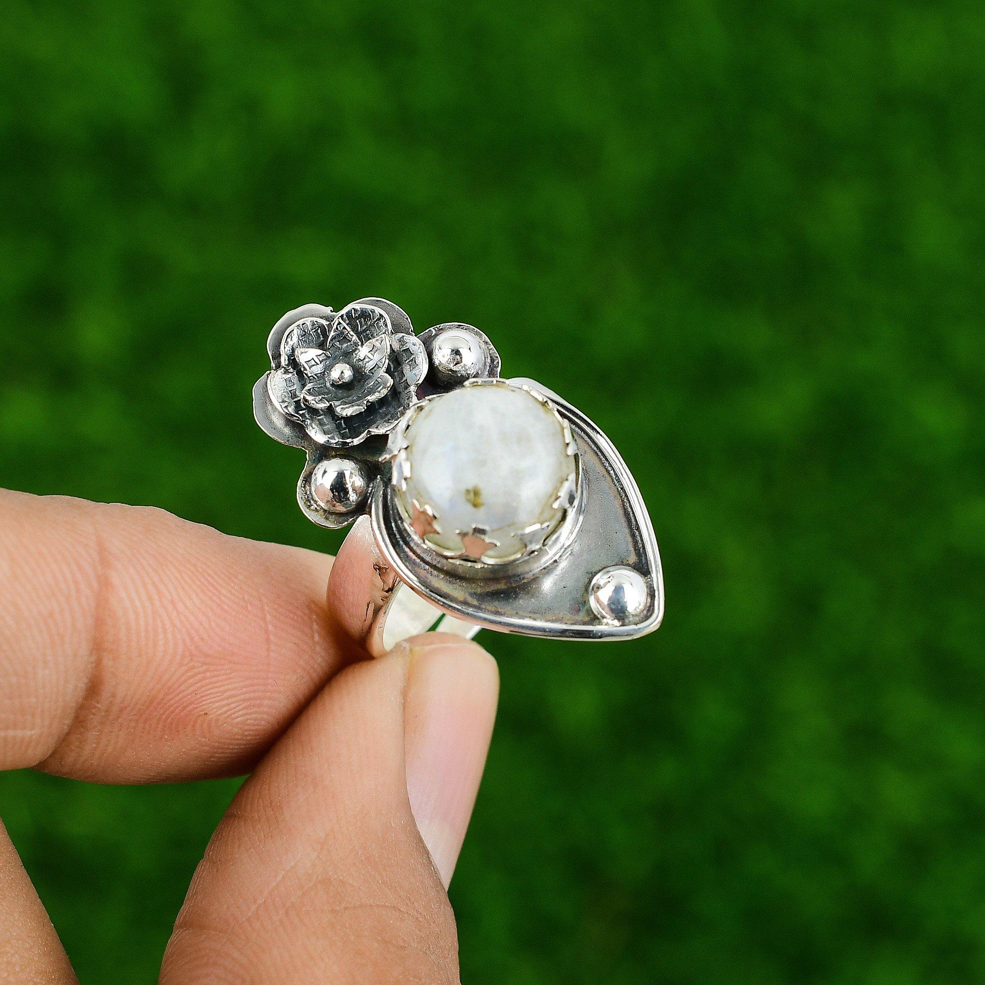 

Кольцо-обещание Цветок из натурального радужного лунного камня, регулируемое, серебро 925 пробы, для женщин Adjustable