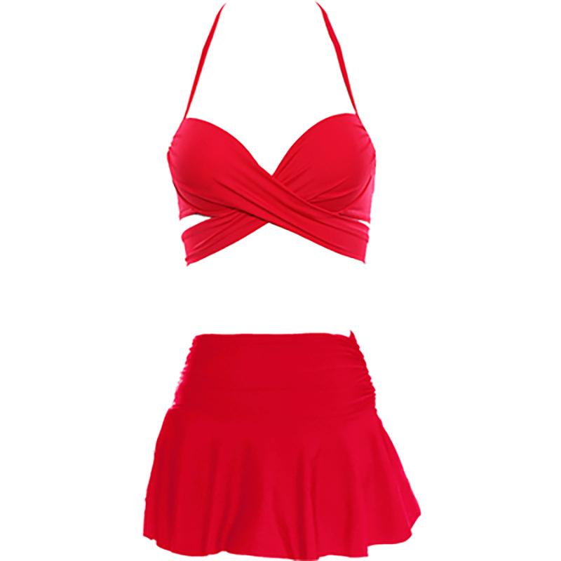 Ainiferi bikini steel tray gathering chest high waist skirt bikini three-piece set split hot spring women
