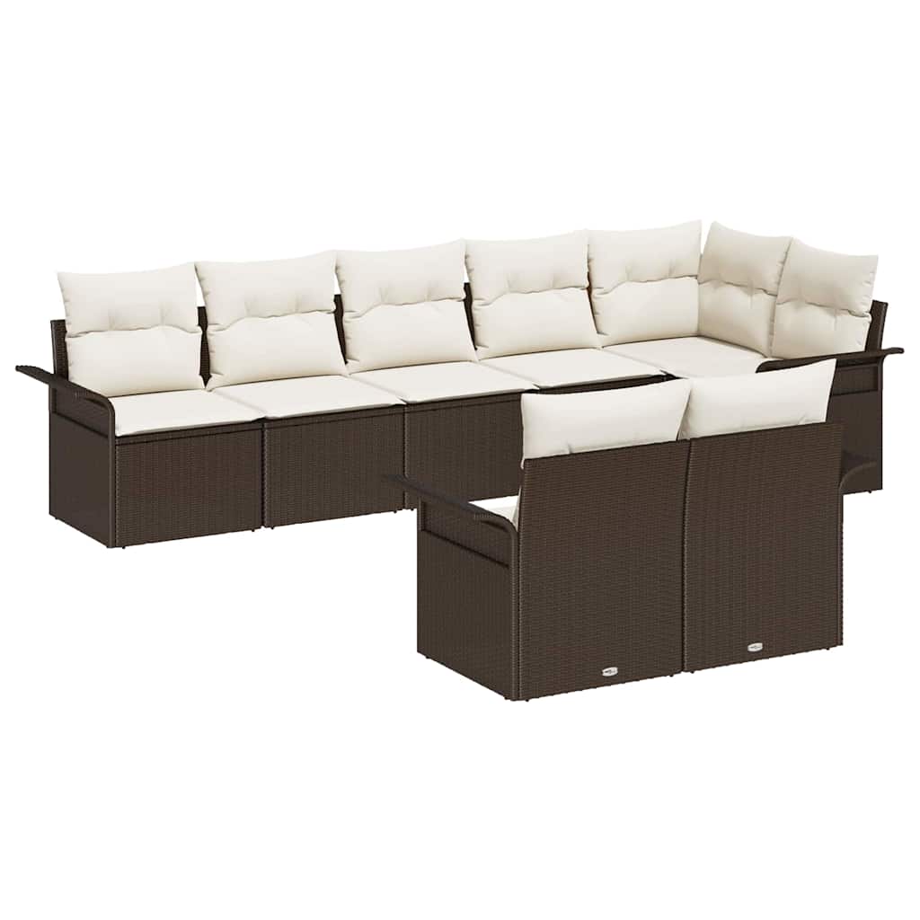 Garden Sofa Set with Cushions 8 pcs Brown Poly Rattan